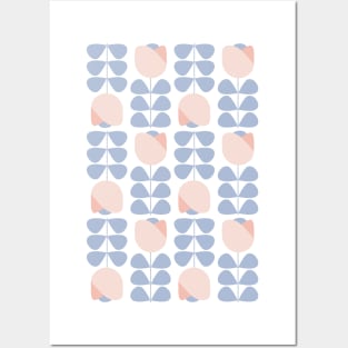 Retro Geometric Floral Pattern 1 in Ice Blue and Rose Posters and Art